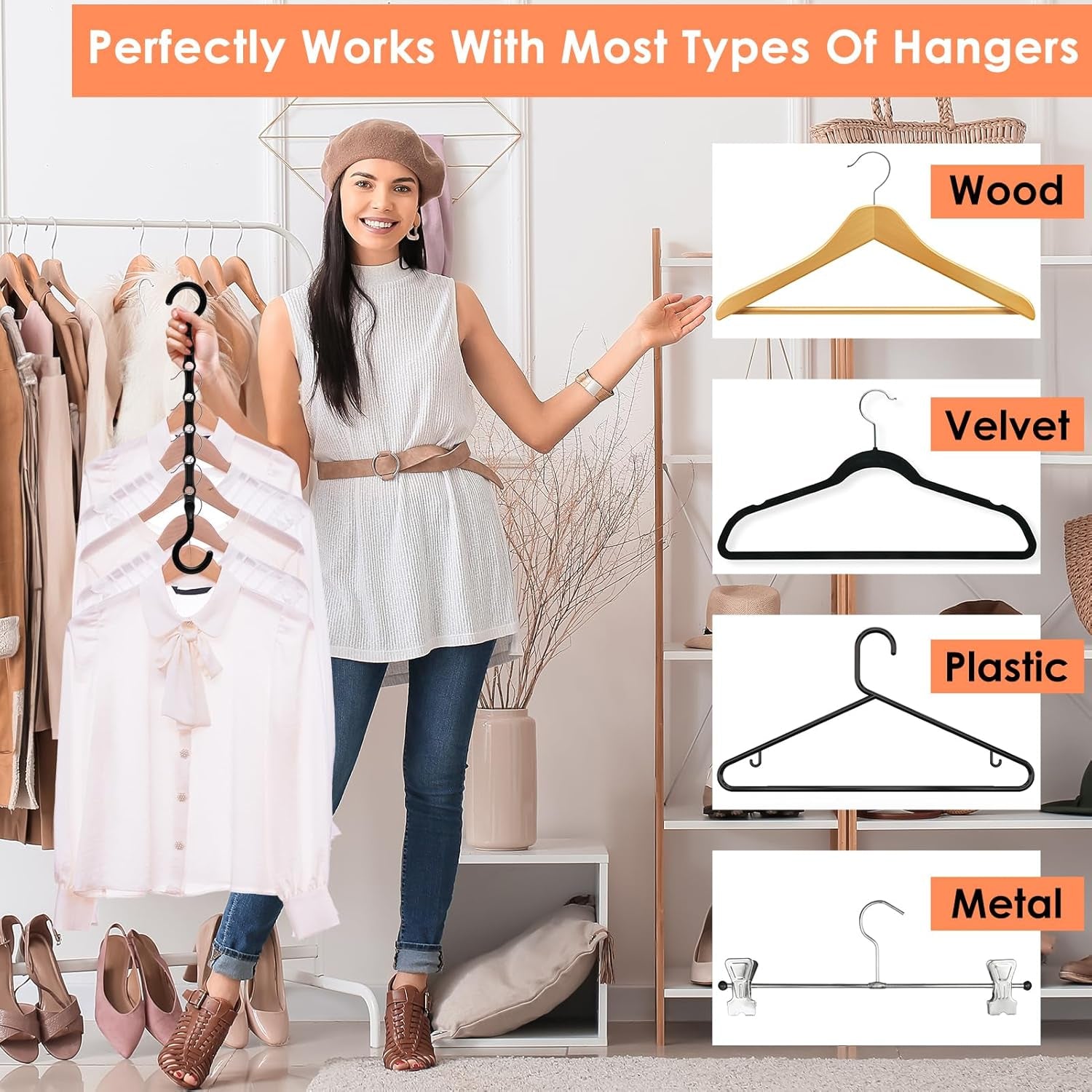 Closet Organizers and Storage, Magic Space Saving Hanger for 40 Heavy Clothes, Smart 360° Swivel Hook Cascading Hangers, Closet Organization Clothes Hangers, College Dorm Room Essentials for Girls