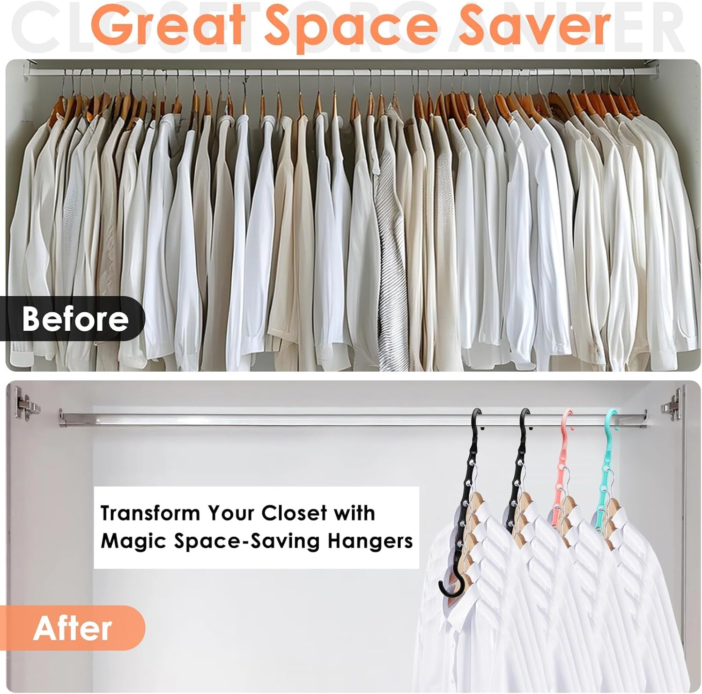 Closet Organizers and Storage, Magic Space Saving Hanger for 40 Heavy Clothes, Smart 360° Swivel Hook Cascading Hangers, Closet Organization Clothes Hangers, College Dorm Room Essentials for Girls
