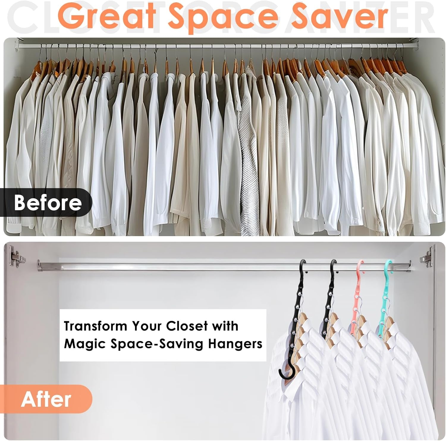 Closet Organizers and Storage, Magic Space Saving Hanger for 40 Heavy Clothes, Smart 360° Swivel Hook Cascading Hangers, Closet Organization Clothes Hangers, College Dorm Room Essentials for Girls