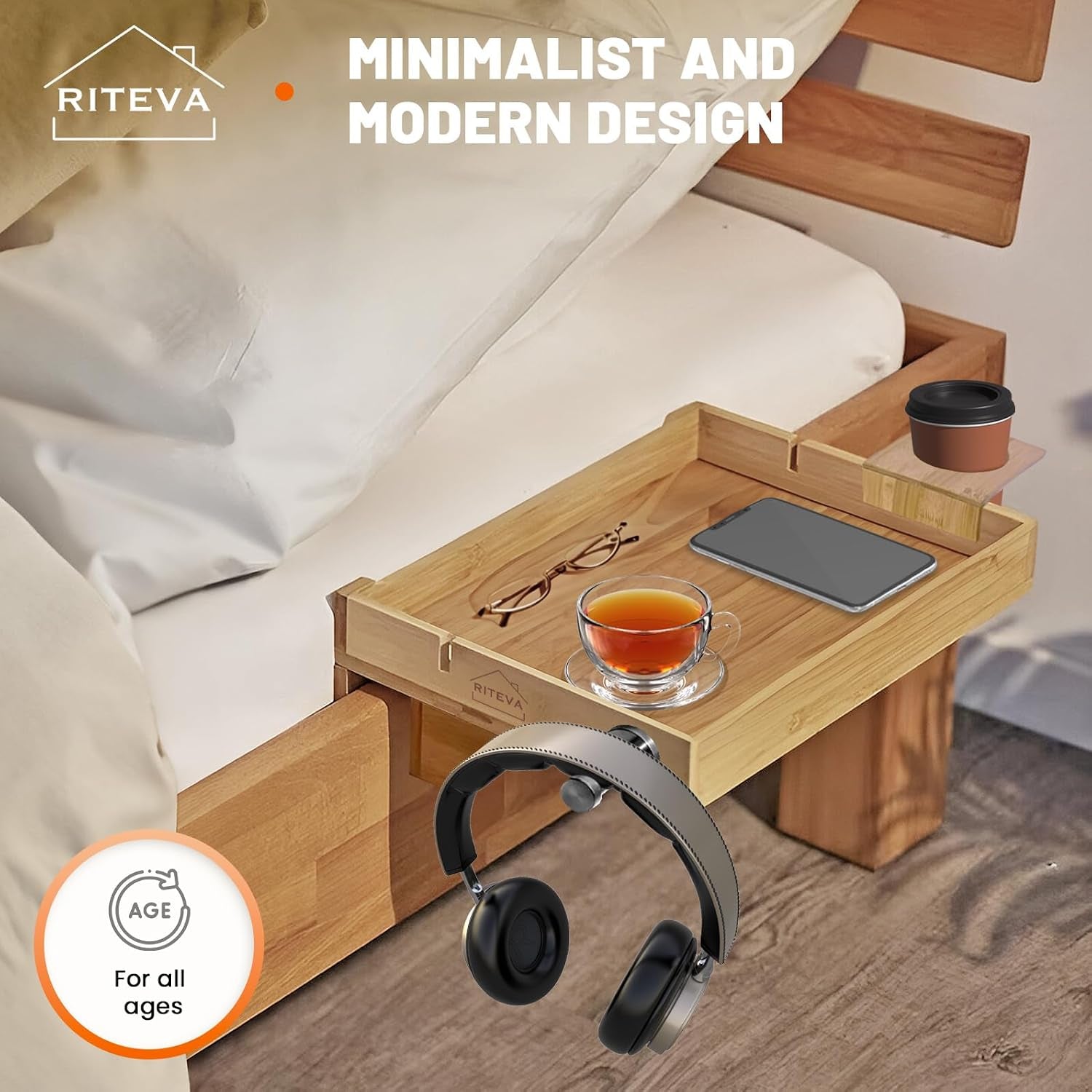 Bamboo Bedside Shelf, College Dorm Room Essentials, Bunk Bed Nighstand, Bamboo Furniture, Floating Nighstand, Wood Furniture, Minimalist Room Decor, Headphones Hook, Sturdy Floating Nighstand.