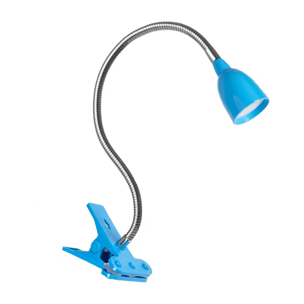 22 In. Blue Clip on Spotlight LED Gooseneck Clamp Light, Bendable LED Lamp for Desk, Bed, and Dorm Room